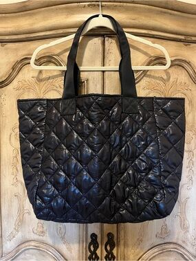Saks Fifth Avenue Black Quilted Nylon Tote with Padded Straps